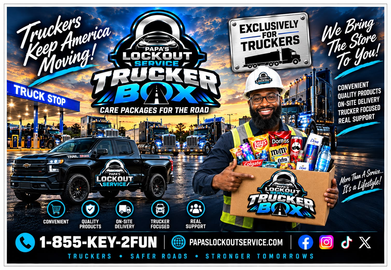 TruckerBox lineup: hygiene, snack, healthy, hot, custom and female TruckerBox